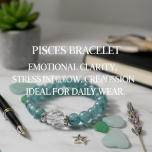 Stunning Pisces Birthstone Bracelet: Natural Aquamarine & Clear Quartz Crystals and Stones