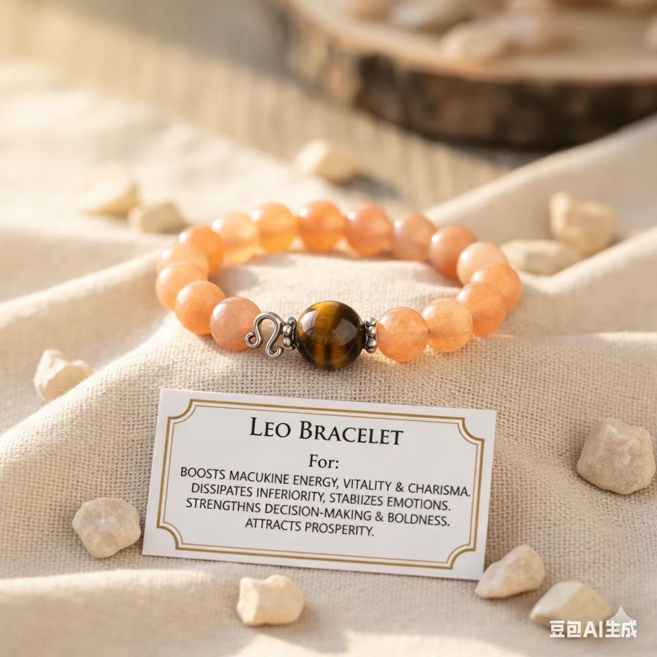 Stunning Leo Zodiac Bracelet: 100% Authentic Sunstone & Tiger's Eye for Confidence & Vitality - Image 4