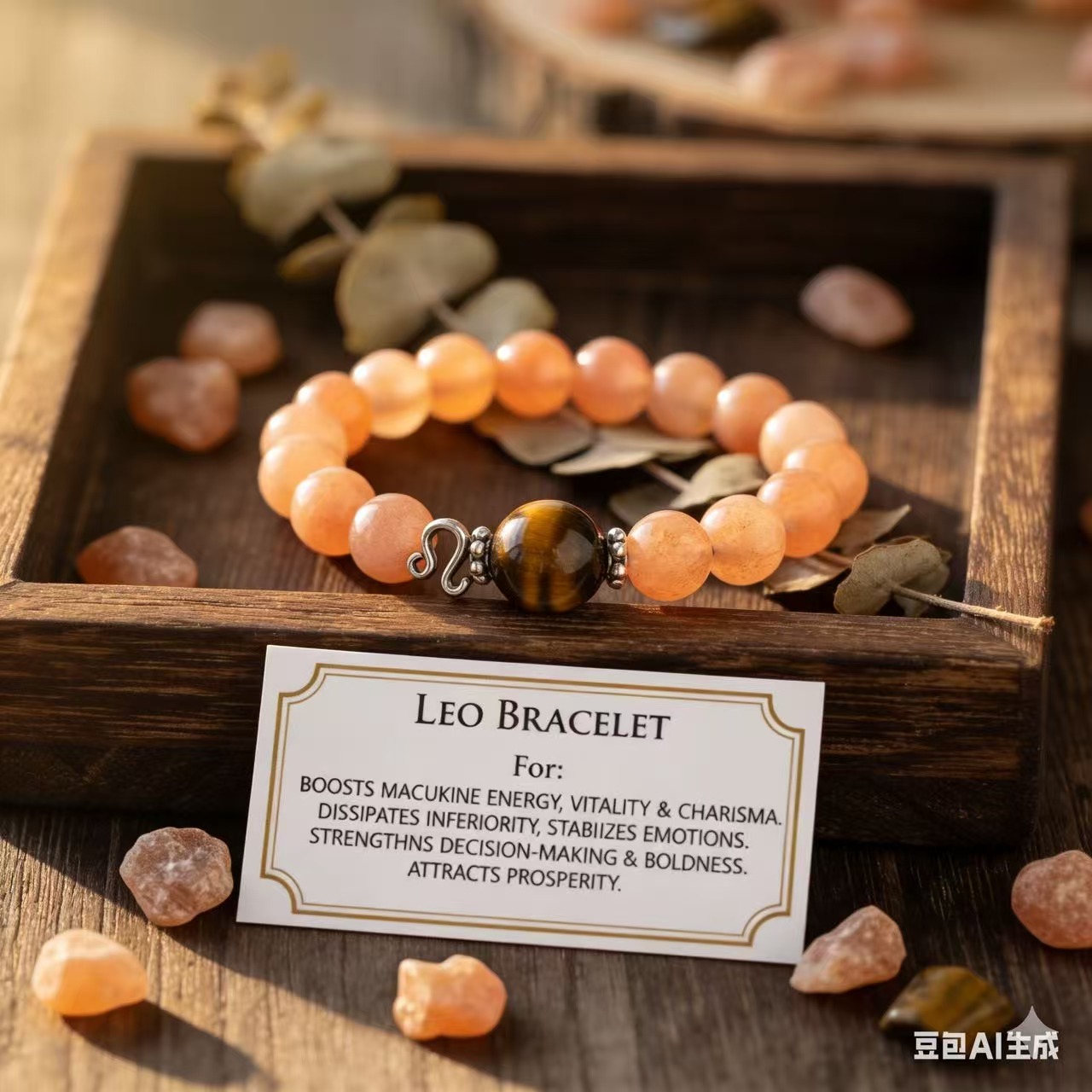 Stunning Leo Zodiac Bracelet: 100% Authentic Sunstone & Tiger's Eye for Confidence & Vitality - Image 2