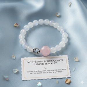 Embrace handcrafted Cancer Zodiac bracelet. Designed for pure and wisdom, this 100% natural healing stone are attracted.