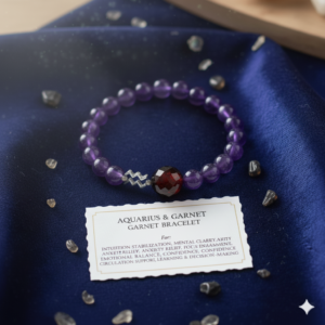 Stunning Aquarius Zodiac Bracelet: 100% Natural Amethyst & Clear Quartz Crystals and Healing Stones (Jan 20 – Feb 18)