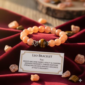 Stunning Leo Zodiac Bracelet: 100% Authentic Sunstone & Tiger's Eye for Confidence & Vitality