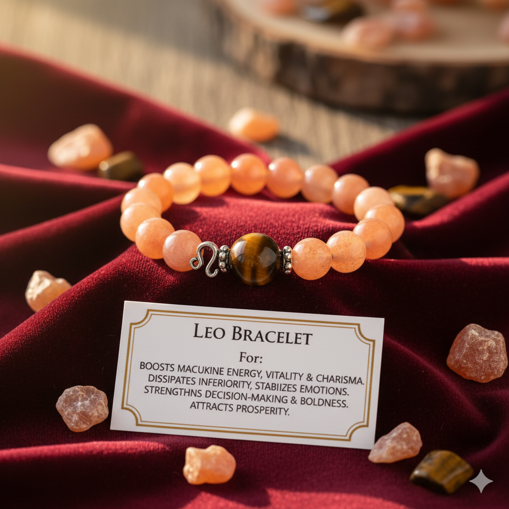 Stunning Leo Zodiac Bracelet: 100% Authentic Sunstone & Tiger's Eye for Confidence & Vitality